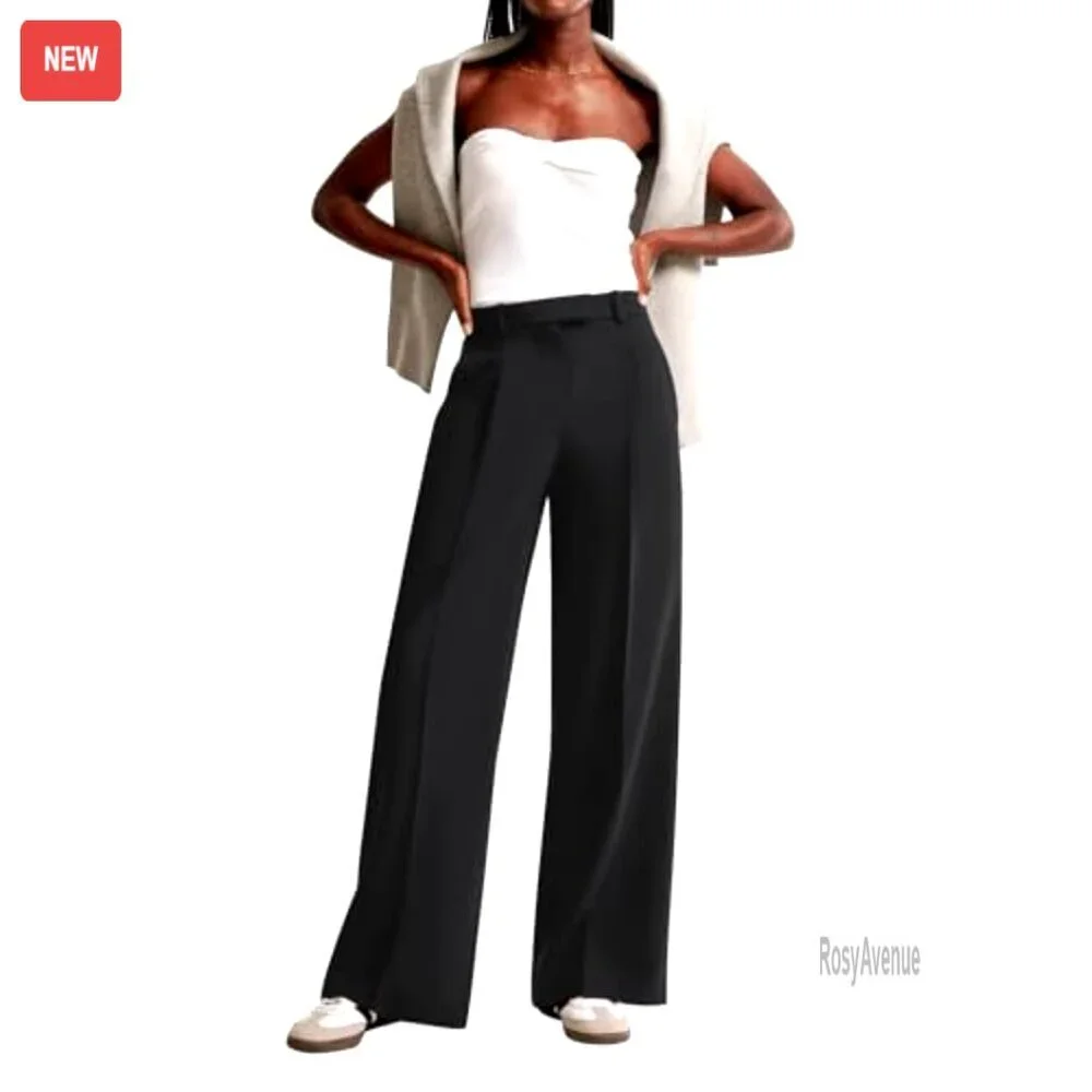High Waisted Wide Leg Work Pants with Pockets Business Casual Trousers - Picture 5 of 7